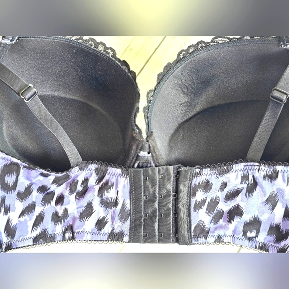 Kardashian Intimates Snow Leopard Mahalia Bustier Lingerie Set Purple Black Lace - Picture 4 of 16